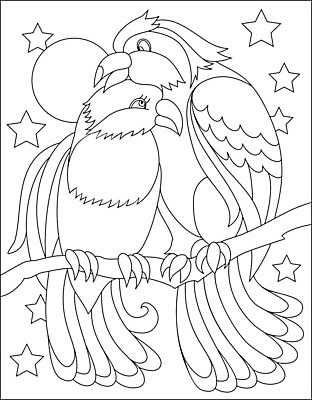 EPS 해외이미지 커플 별 두마리 일러스트 조류 프레임 사랑 사람없음 나뭇가지 젠탱글 해외202008 해외일러스트 자연요소 나무 동물 감정 2 관계 파일형식 벡터