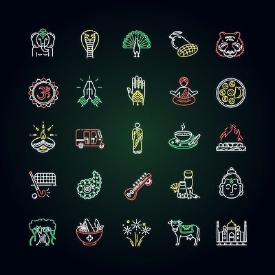 EPS 해외이미지 종교 일러스트 요가 사람없음 네온 인도문화 인도의상 힌두교 해외202008 해외일러스트 동양문화 웰빙 외국문화 인도_나라 전통의상 파일형식 벡터