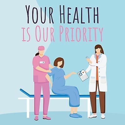 EPS 해외이미지 전신 여자 하늘색 일러스트 텍스트 건강 병원 들기 앉기 성인 세명 약 간호사 의사 잡기 출산 태교 돌봄 헬프 성인여자만 해외202008 해외일러스트 의학 모션 사람 파란색 임신 의료진 도움 여자만 성인만 파일형식 벡터