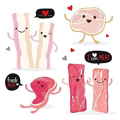EPS 해외이미지 무료이미지 캐릭터 음식 분홍색 일러스트 육류 사람없음 하트 햄 음식캐릭터 베이컨 해외202008 해외일러스트 일러캐릭터 모양 컬러 식재료 돼지고기 파일형식 벡터 무료콘텐츠