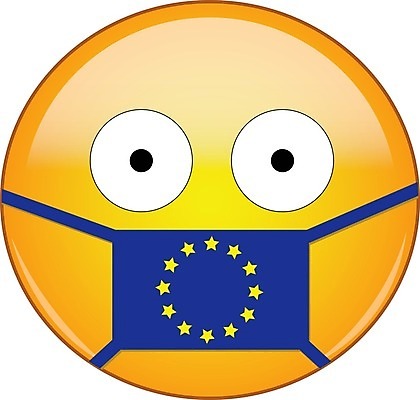 EPS 해외이미지 캐릭터 유럽 얼굴 스티커 일러스트 건강 마스크 사람없음 노란색 표현 바이러스 질병 무서움 심볼 감염 이모티콘 고립 유럽연합 전염병 유럽기 코로나바이러스 해외202008 델타변이바이러스 해외일러스트 일러캐릭터 감정 나라 컬러 의학 신체부위 깃발 파일형식 벡터