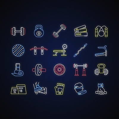 EPS 해외이미지 라이프스타일 스포츠 일러스트 사람없음 운동 운동기구 아령 네온 해외202008 해외일러스트 건강 생활 헬스 파일형식 벡터