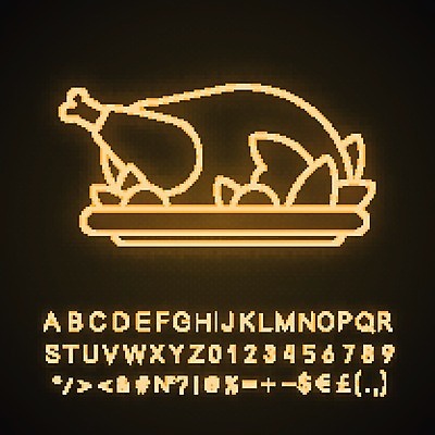 EPS 해외이미지 접시 일러스트 사람없음 치킨 네온 해외202008 해외일러스트 식기 닭고기요리 파일형식 벡터