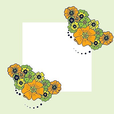 EPS 해외이미지 꽃 꽃무늬 일러스트 프레임 사람없음 연두색 주황색 공백 해외202008 해외일러스트 식물 컬러 무늬 초록색 파일형식 벡터