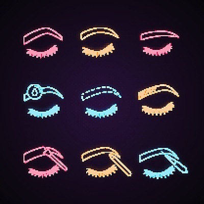 EPS 해외이미지 모양 디자인 일러스트 사람없음 뷰티 눈썹 속눈썹 네온 해외202008 해외일러스트 얼굴 파일형식 벡터