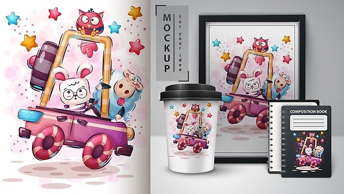 EPS 해외이미지 캐릭터 별 여행 액자 일러스트 자동차 조류 사람없음 토끼 승차 스프링노트 테이크아웃컵 목업 벡터 해외202008 해외일러스트 일러캐릭터 자연요소 동물 육상교통 포유류 모션 컵 반려동물 공책 파일형식