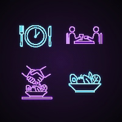 EPS 해외이미지 시계 일러스트 비즈니스 악수 대화 사람없음 식당 샐러드 거래 업무 네온 해외202008 해외일러스트 음식 말하기 손짓 상점 작업 파일형식 벡터