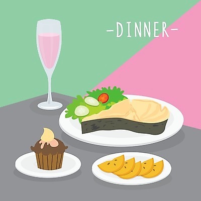 EPS 해외이미지 접시 일러스트 방울토마토 오이 감 사람없음 저녁식사 샐러드 샴페인 컵케이크 샴페인잔 슬라이스 생선구이 해외202008 해외일러스트 식기 음식 토마토 채소 술잔 과일 주류 케이크 식사 구이 생선요리 파일형식 벡터