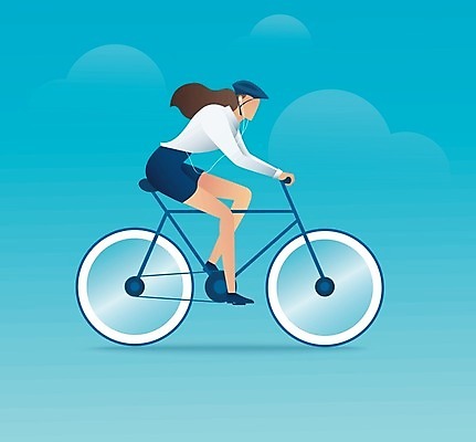 EPS 해외이미지 전신 무료이미지 여자 일러스트 한명 성인 파란색 자전거 승차 헬멧 성인여자한명만 해외202008 해외일러스트 1 컬러 모션 사람 바이크 보호장비 여자한명만 성인여자만 파일형식 벡터 무료콘텐츠