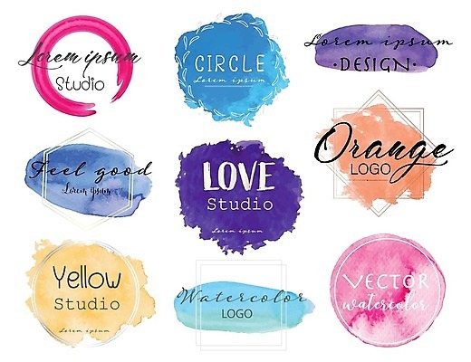 EPS 해외이미지 무료이미지 디자인 일러스트 수채화 사람없음 세트 라벨 심볼 해외202008 해외일러스트 프레임 파일형식 벡터 무료콘텐츠