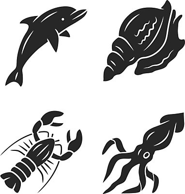 EPS 해외이미지 클립아트 모양 동물 실루엣 야생동물 음식 바다 컨셉 일러스트 포유류 자연 생물 연체동물 어류 세트 픽토그램 세계 식당 검은색 바닷속 수중 수영 웹 클래식 심볼 해산물 돌고래 사인 메뉴 오징어 생물학 배지 팩 수족관 고립 동물상 상형문자 해외202008 해외일러스트 문자 교육 컬러 인터넷 무척추동물 촬영기법 조형물 상점 수중동물 화장품 수상스포츠 생태계 파일형식 벡터