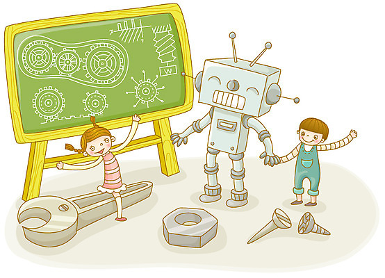 EPS 학생 여자 어린이교육 교육 남자 어린이 과학 일러스트 교과목 상상 수업 사람 소녀 소년 두명 칠판 설계도 공구 나사 스패너 체험학습 로봇 볼트 과학교육 나사못 어린이만 국내일러스트 건설업 도구 못 체험 파일형식 벡터