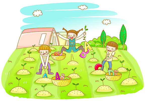 EPS 나무 식물 구름 문자 학생 알파벳 영어 여자 어린이교육 교육 남자 어린이 밭 일러스트 교과목 상상 하늘 영어교육 사람 소녀 소년 야외 책 세명 농장 바구니 새싹 체험학습 숲 조기교육 농장체험 뽑기 어린이만 국내일러스트 자연요소 농업 체험 파일형식 벡터