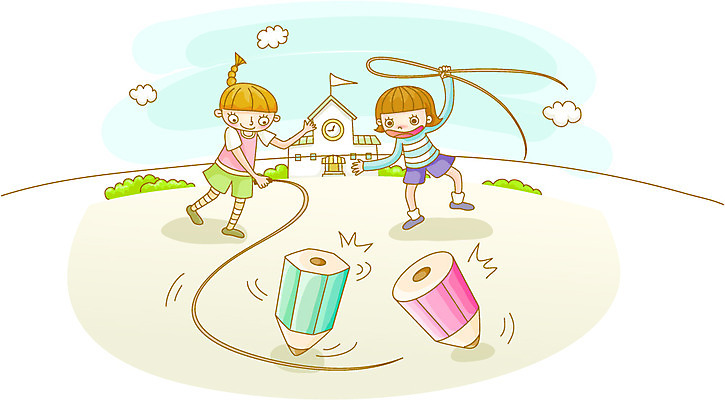 EPS 주간 전신 구름 학생 여자 어린이교육 교육 남자 어린이 일러스트 학교 놀이 하늘 서기 들기 사람 소녀 소년 야외 두명 연필 전통놀이 깃발 체험학습 팽이 팽이치기 채찍 치기 팽이돌리기 어린이만 국내일러스트 자연요소 전통 모션 학용품 필기구 놀이용품 체험 파일형식 벡터