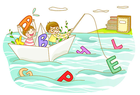 EPS 구름 문자 학생 알파벳 영어 여자 어린이교육 교육 남자 어린이 바다 일러스트 교과목 상상 낚시 영어교육 사람 소녀 소년 두명 책 강 체험학습 낚싯대 종이배 조기교육 어린이만 국내일러스트 자연요소 레저 체험 낚시용품 종이접기 파일형식 벡터