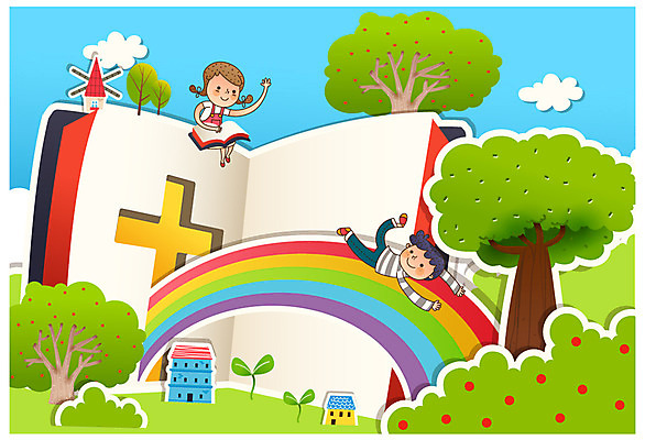 EPS 나무 식물 구름 공공시설 여자 남자 기독교 종교 어린이 십자가 무지개 일러스트 하늘 여름방학 사람 소녀 소년 야외 두명 건물 여름 새싹 성경 풍차 숲 성경학교 여름성경학교 성경공부 어린이만 국내일러스트 자연요소 건축물 계절 종교용품 학교 방학 학습 시설 파일형식 벡터 여름_계절