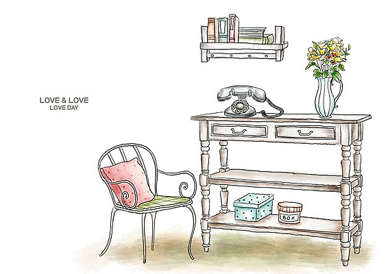 PSD 가구 백그라운드 쿠션 의자 일러스트 책장 선반 실내 사람없음 책 인테리어 상자 꽃병 전화기 서랍장 국내일러스트 디자인 꽃 생활용품 내부 파일형식