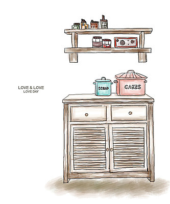 PSD 가구 생활용품 백그라운드 일러스트 주방용품 선반 실내 사람없음 인테리어 바구니 주방 서랍장 라디오 정리 국내일러스트 디자인 내부 전자제품 오브젝트 파일형식