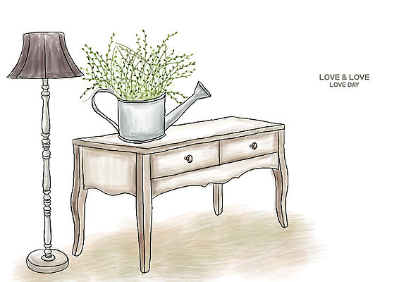 PSD 식물 화초 가구 백그라운드 일러스트 탁자 조명 실내 사람없음 인테리어 물뿌리개 스탠드 서랍장 국내일러스트 디자인 생활용품 내부 파일형식