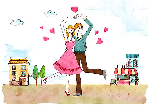 주간 전신 PSD 나무 구름 커플 여자 남자 길 데이트 일러스트 거리 사랑 서기 사람 야외 두명 건물 상점 하트 국내일러스트 자연요소 모양 식물 건축물 감정 관계 모션 파일형식