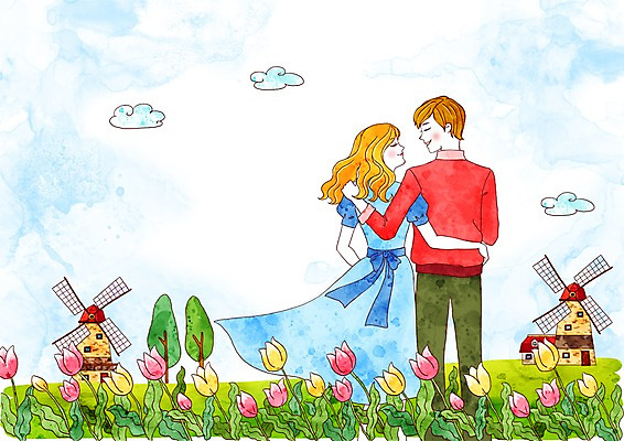 주간 전신 PSD 나무 식물 구름 커플 공공시설 여자 남자 꽃 꽃밭 데이트 일러스트 바람 사랑 서기 사람 초원 야외 두명 건물 풍차 튤립 언덕 국내일러스트 자연요소 건축물 감정 관계 모션 날씨 시설 파일형식
