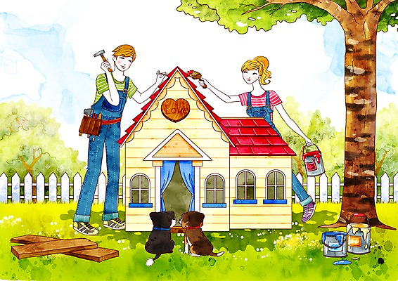 주간 PSD 나무 식물 동물 커플 여자 남자 데이트 일러스트 사랑 서기 사람 잔디 야외 두명 울타리 정원 페인트 도구 청바지 붓 못 판넬 색칠 칠 페인트칠 개 강아지 망치 멜빵바지 개집 국내일러스트 자연요소 감정 바지 포유류 관계 모션 페인팅 담장 반려동물 공구 멜빵 애견용품 파일형식