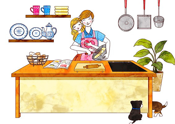 PSD 동물 그릇 접시 커플 여자 남자 화분 가사 데이트 일러스트 안기 포옹 주전자 선반 도마 실내 사랑 요리 사람 두명 책 컵 주방 계란 앞치마 머그컵 프라이팬 개 가스레인지 강아지 냄비 받침대 싱크대 밀대 반죽밀대 요리책 홍두깨 국내일러스트 식기 감정 가구 포유류 관계 모션 주방용품 내부 반려동물 알 가전제품 레인지 솥 개수대 다듬이 파일형식