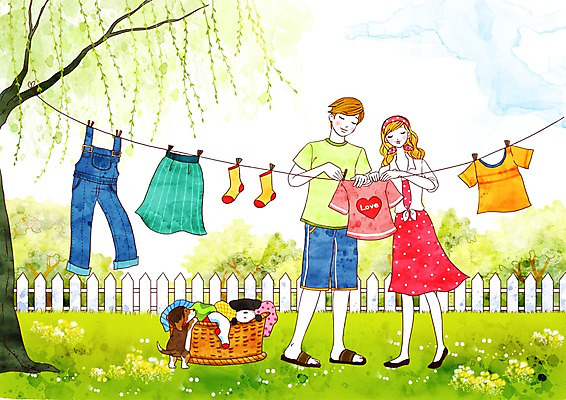 주간 전신 PSD 나무 식물 동물 커플 옷 여자 남자 티셔츠 데이트 일러스트 양말 사랑 서기 사람 잔디 야외 두명 울타리 치마 바구니 정원 청바지 개 강아지 빨래 빨랫줄 버드나무 멜빵바지 빨래집게 빨래바구니 국내일러스트 자연요소 감정 줄 셔츠 가사 바지 포유류 관계 모션 하의 집게 담장 반려동물 멜빵 파일형식