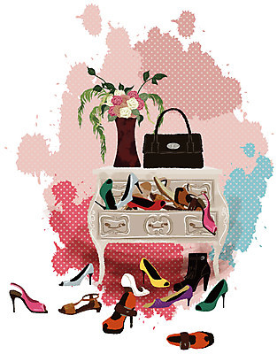 EPS 잡화 패션 구두 가구 백그라운드 신발 가방 일러스트 장신구 사람없음 세로 쇼핑 꽃병 핸드백 하이힐 오브젝트 서랍장 쇼핑소품 국내일러스트 꽃 생활용품 여성화 파일형식 벡터