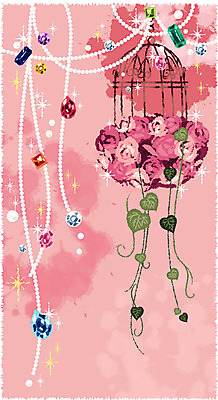 EPS 잡화 패션 꽃 백그라운드 일러스트 목걸이 장신구 사람없음 세로 반짝임 쇼핑 장미 화려 덩굴 보석 오브젝트 진주 새장 쇼핑소품 국내일러스트 식물 컨셉 모션 광석 케이지 파일형식 벡터