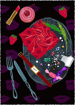 EPS 접시 잡화 패션 시계 백그라운드 포크 과일 일러스트 장신구 딸기 사탕 사람없음 세로 쇼핑 케이크 스카프 립스틱 체리 나이프 보석 손목시계 오브젝트 소금 머핀 로즈메리 소금병 쇼핑소품 국내일러스트 식기 빵 디저트 목도리 화장품 칼 광석 허브 파일형식 벡터