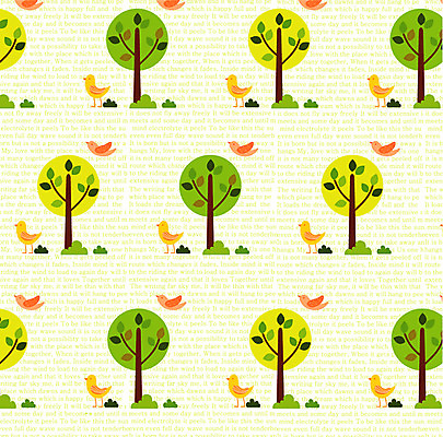 EPS 나무 백그라운드 패턴 일러스트 조류 여러그루 사람없음 팬시패턴 국내일러스트 식물 동물 다수 무늬 파일형식 벡터
