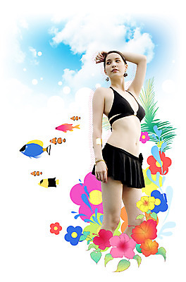 주간 PSD 구름 모델 편집이미지 여자 수영복 꽃 포즈 백그라운드 팔찌 하늘 휴가 휴식 어류 한명 사람 상반신 20대 성인 야외 장식 여름 여름휴가 바캉스 비키니 열대어 야자수잎 여자만 여자한명만 성인여자만 청년만 청년여자만 성인한명만 청년여자한명만 성인여자한명만 성인만 이미지편집 자연요소 식물 1 옷 계절 컨셉 잎 장신구 청년 수중동물 파일형식 여름_계절