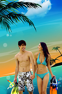 PSD 나무 편집이미지 커플 여자 남자 수영복 바다 백그라운드 레저 휴가 휴식 사랑 서기 사람 상반신 해변 야외 두명 여름 여름휴가 바캉스 비키니 야자수 수상스포츠 스노클링 물안경 이미지편집 식물 옷 계절 감정 스포츠 컨셉 관계 모션 수영용품 파일형식 여름_계절