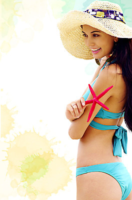 PSD 모델 편집이미지 모자 여자 수영복 포즈 백그라운드 휴가 휴식 수채화 불가사리 한명 서기 사람 상반신 20대 성인 여름 여름휴가 바캉스 비키니 번짐 여자만 여자한명만 성인여자만 청년만 청년여자만 성인한명만 청년여자한명만 성인여자한명만 성인만 이미지편집 1 잡화 옷 계절 컨셉 모션 극피동물 청년 파일형식 효과 여름_계절