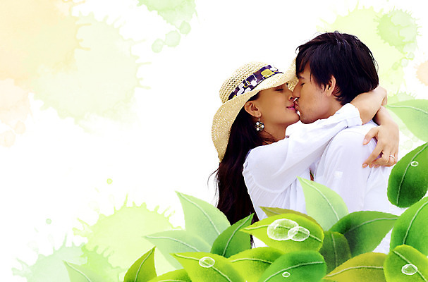 PSD 편집이미지 모자 커플 여자 남자 백그라운드 셔츠 휴가 휴식 나뭇잎 수채화 키스 사랑 사람 상반신 두명 여름 여름휴가 바캉스 귀걸이 물방울 번짐 이미지편집 잡화 계절 감정 컨셉 상의 잎 장신구 관계 애정표현 파일형식 효과 여름_계절