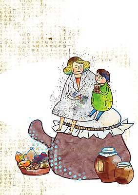 PSD 여자 일러스트 의학 사람 두명 치료 약 한의학 환자 약재 인삼 약초 한약 대추 한의원 한의사 약탕기 감초 여자만 국내일러스트 주방용품 병원 의사 한약재 풀_식물 삼 파일형식