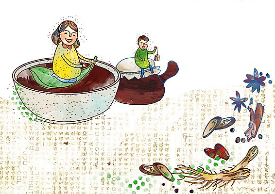 PSD 여자 남자 일러스트 의학 사람 두명 치료 약 한의학 약재 인삼 약초 한약 대추 한의원 약탕기 감초 국내일러스트 주방용품 병원 한약재 풀_식물 삼 파일형식