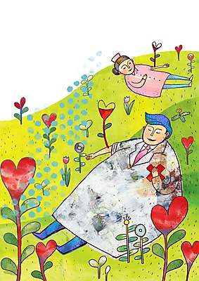 PSD 식물 여자 남자 꽃 십자가 일러스트 의학 병원 사랑 사람 초원 야외 두명 치료 간호사 의사 하트 풀 언덕 국내일러스트 모양 감정 의료진 파일형식