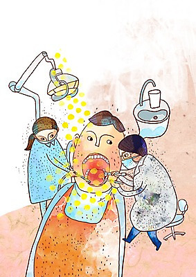 PSD 여자 남자 일러스트 의학 의료기기 치과 병원 사람 치료 세명 기계 진료 환자 간호사 의사 치아 치과의사 의료기계 국내일러스트 의료진 소화기관 파일형식