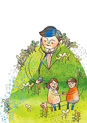 PSD 부부 커플 여자 남자 일러스트 의학 청진기 병원 사람 치료 세명 새싹 임신 진료 의사 산부인과 국내일러스트 식물 관계 의료기기 의료진 파일형식