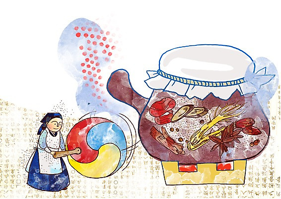 PSD 전통 여자 일러스트 의학 주전자 한명 사람 치료 약 의사 약재 부채 전통의상 한약 조선시대 한의원 약탕기 여자만 여자한명만 국내일러스트 1 주방용품 병원 의료진 역사 파일형식