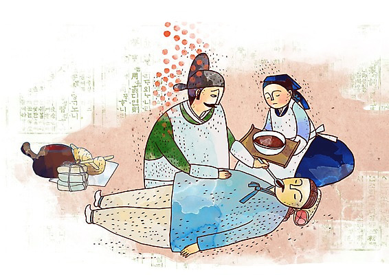 PSD 전통 여자 남자 일러스트 의학 베개 실내 사람 치료 세명 약 한의학 환자 간호사 의사 전통의상 한약 조선시대 한의원 한의사 약탕기 국내일러스트 갓모자 모자_잡화 침구 주방용품 전통소품 병원 내부 의료진 역사 파일형식