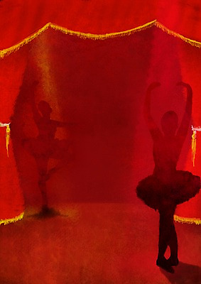 PSD 여자 컬러 백그라운드 일러스트 사람 이벤트 두명 빨간색 세로 공백 무대 춤 커튼 알림 발레 발레리나 여자만 국내일러스트 문화예술 파일형식