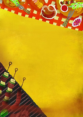 PSD 그릇 접시 음식 컬러 백그라운드 포크 일러스트 요리 이벤트 사람없음 세로 노란색 공백 꼬치 나이프 그릴 구이 알림 체크무늬 국내일러스트 식기 무늬 주방용품 칼 파일형식