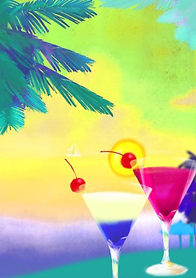 PSD 음식 백그라운드 과일 일러스트 휴가 휴식 주류 이벤트 해변 사람없음 야외 장식 세로 칵테일 체리 칵테일잔 야자수잎 국내일러스트 음료 바다 컨셉 잎 술잔 파일형식