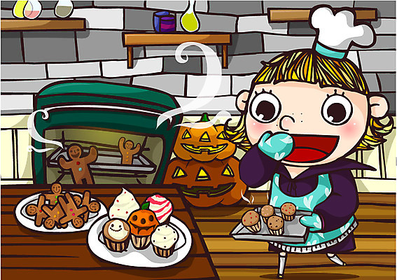 캐릭터 여자 기념일 가사 일러스트 요리 사람 이벤트 축제 할로윈 컵케이크 여자만 일러캐릭터 케이크