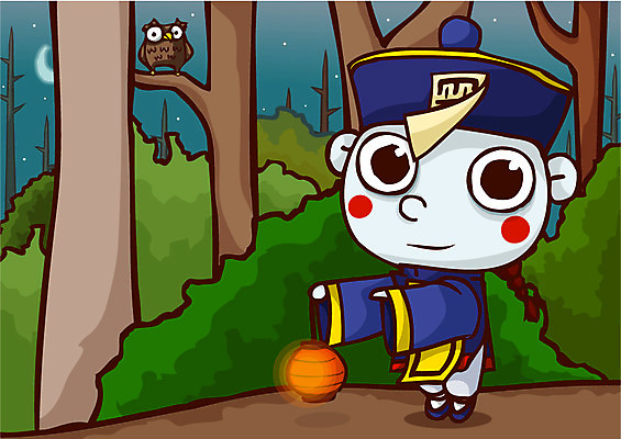 EPS 나무 식물 캐릭터 여자 기념일 초등학생 어린이 일러스트 조류 조명 한명 사람 소녀 이벤트 야외 가로 분장 축제 할로윈 달 유령 야간 숲 초승달 부엉이 초롱 강시 여자만 여자한명만 어린이만 소녀만 소녀한명만 일러캐릭터 자연요소 동물 1 학생 등불 파일형식 벡터