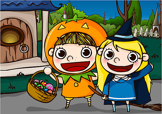 EPS 나무 식물 캐릭터 모자 여자 기념일 어린이 일러스트 주택 사탕 사람 소녀 이벤트 야외 두명 건물 가로 울타리 분장 바구니 축제 할로윈 야간 빗자루 마녀복장 여자만 어린이만 소녀만 일러캐릭터 자연요소 건축물 잡화 디저트 담장 청소도구 이벤트의상 파일형식 벡터