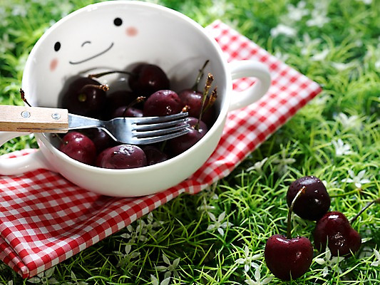 포토 JPG 식물 열매 음식 포크 과일 실내 잔디 사람없음 아웃포커스 가로 체리 천 인조잔디 국내포토 식기 촬영기법 내부 직물 파일형식